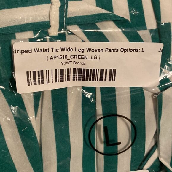 NWT Lime Lush Green Jade Striped Waist Tie Wide Leg Woven Pants - Picture 7 of 8